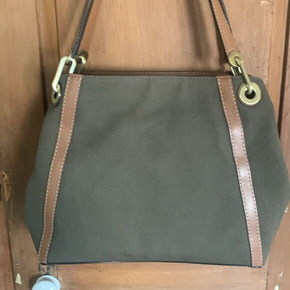 Michael Kors Raven olive green canvas tan leather satchel shoulder bag NWT - Picture 6 of 12